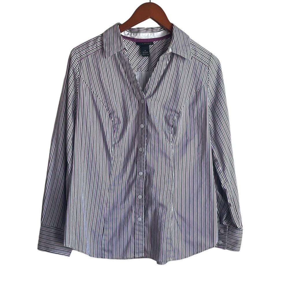 Lane Bryant Women Top 14 Multicolor‎ Striped Cotton Stretch Fitted Office Casual